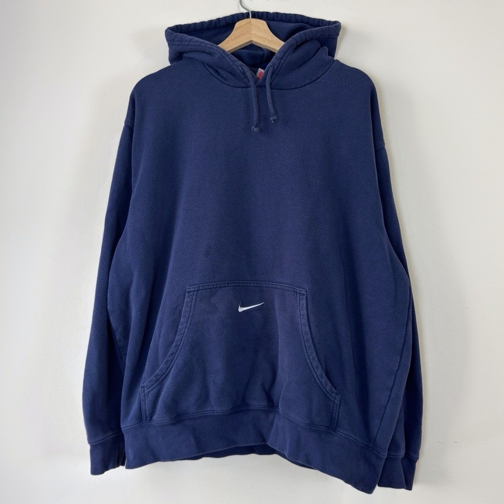 Vintage 2000's Nike Center Swoosh Pocket Embroidered y2k Navy Blue Hoodie - L/XL